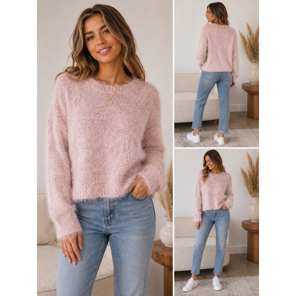 NWT Express Fuzzy Eyelash Sweater Pink Size Small Oversized Cozy Soft Pullover